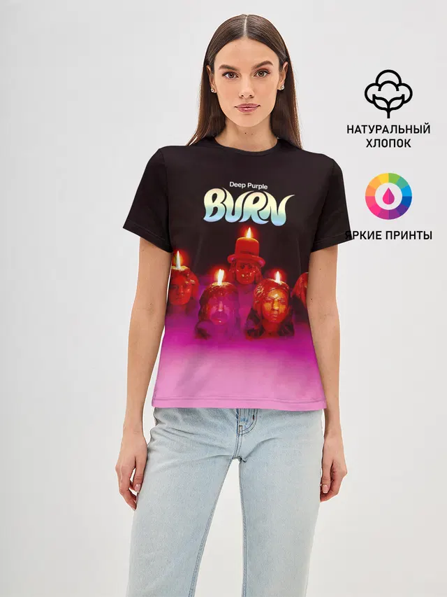 Женская базовая футболка с принтом «Deep Purple — Deep Purple - Burn»