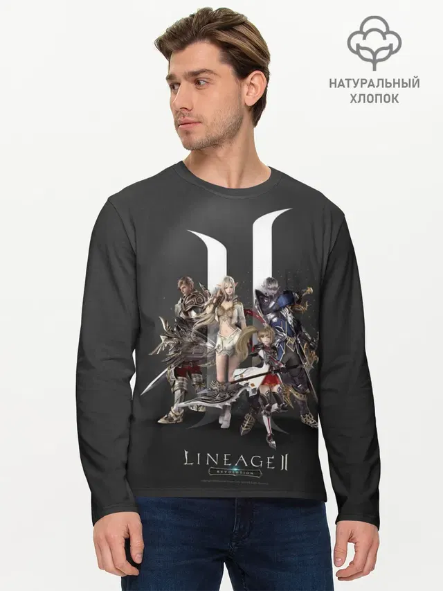 Мужской лонгслив базовый с принтом «LineAge II — LineAge 2 Revolution»