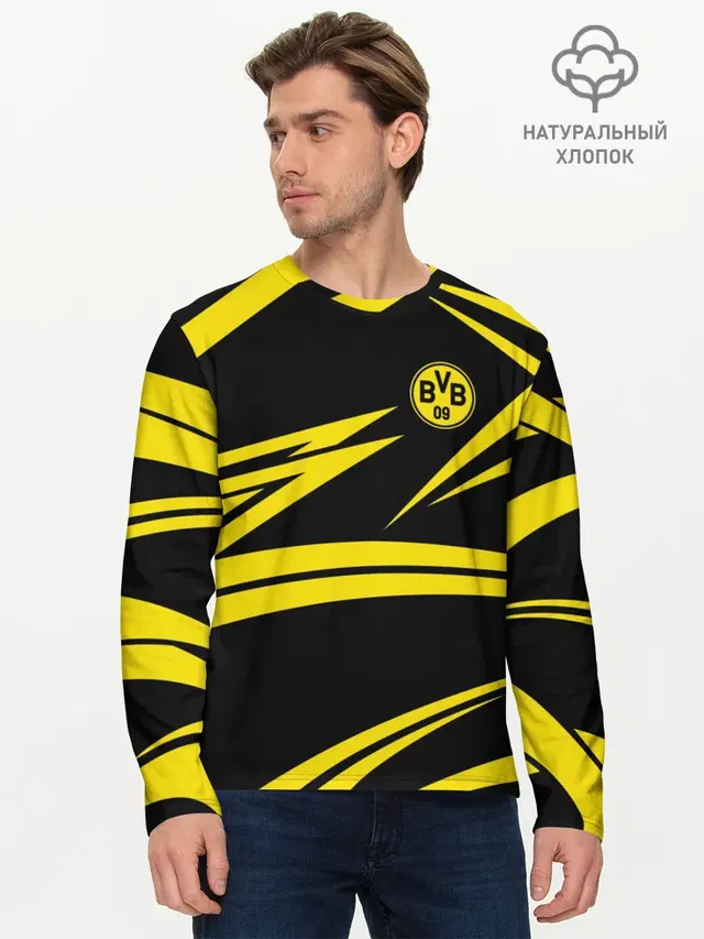 Мужской лонгслив базовый с принтом «Yellow and Black Pattern»