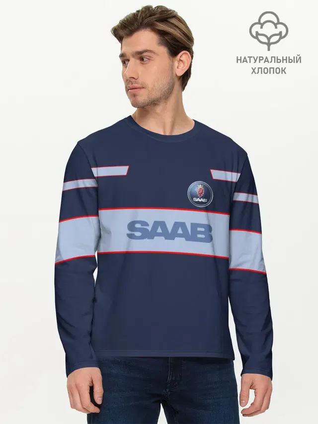 Мужской лонгслив базовый с принтом «Saab»