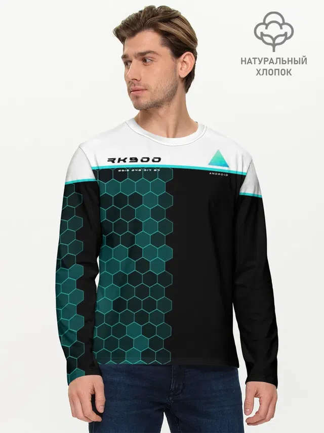 Мужской лонгслив базовый с принтом «RK900 — Detroit RK900»