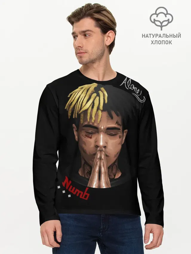 Мужской лонгслив базовый с принтом «XXXtentacion»