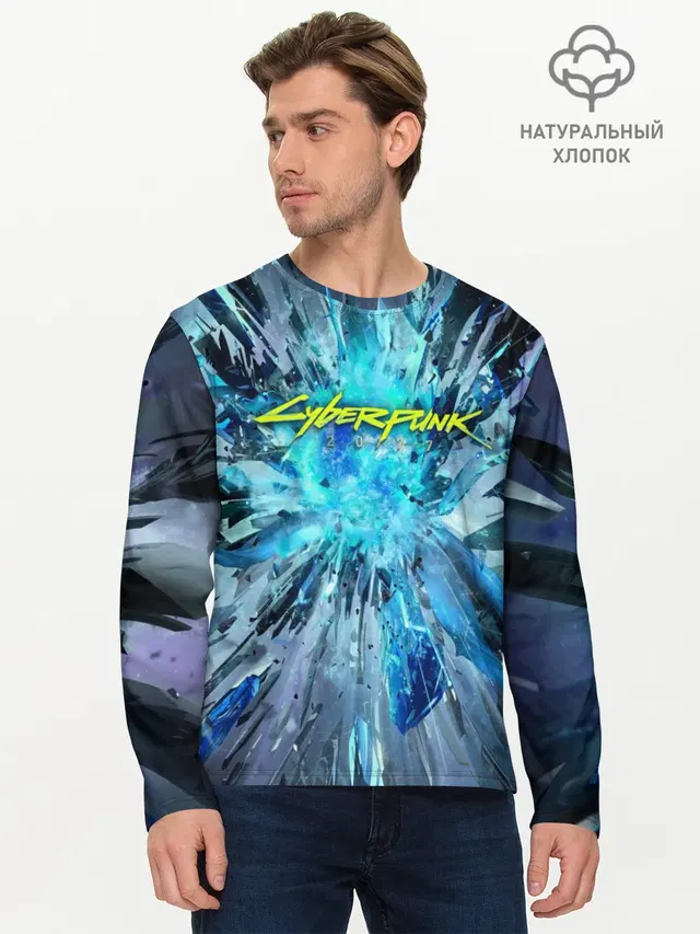 Мужской лонгслив базовый с принтом «Cyberpunk 2077»