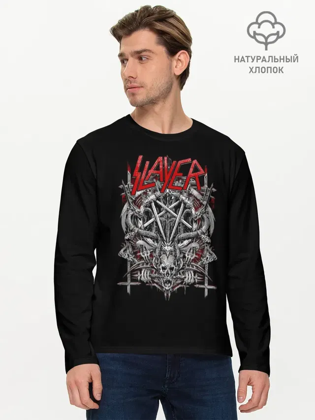 Мужской лонгслив базовый с принтом «Slayer»