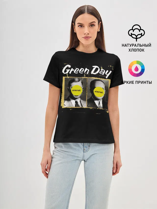 Женская базовая футболка с принтом «Green Day — Nimrod. Green Day»