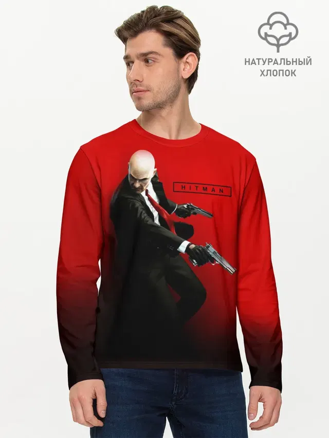 Мужской лонгслив базовый с принтом «Hitman — Hitman_3»