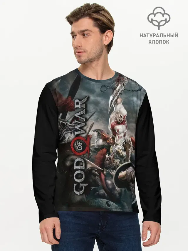Мужской лонгслив базовый с принтом «God of war»