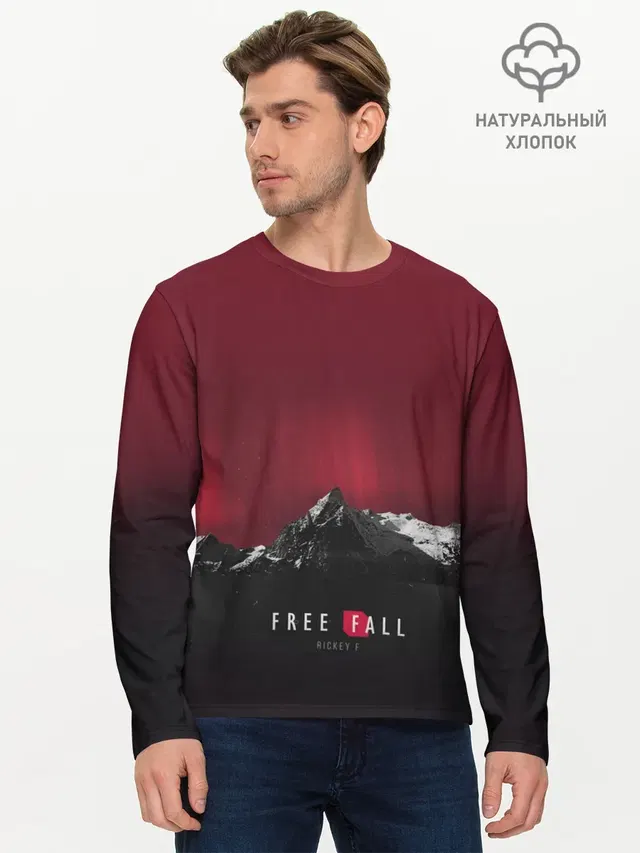 Мужской лонгслив базовый с принтом «Rickey F — Free fall»
