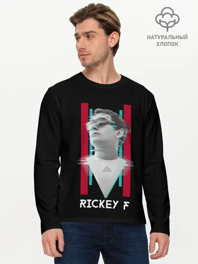 Мужской лонгслив базовый с принтом «Rickey F — Rickey F Glitch»