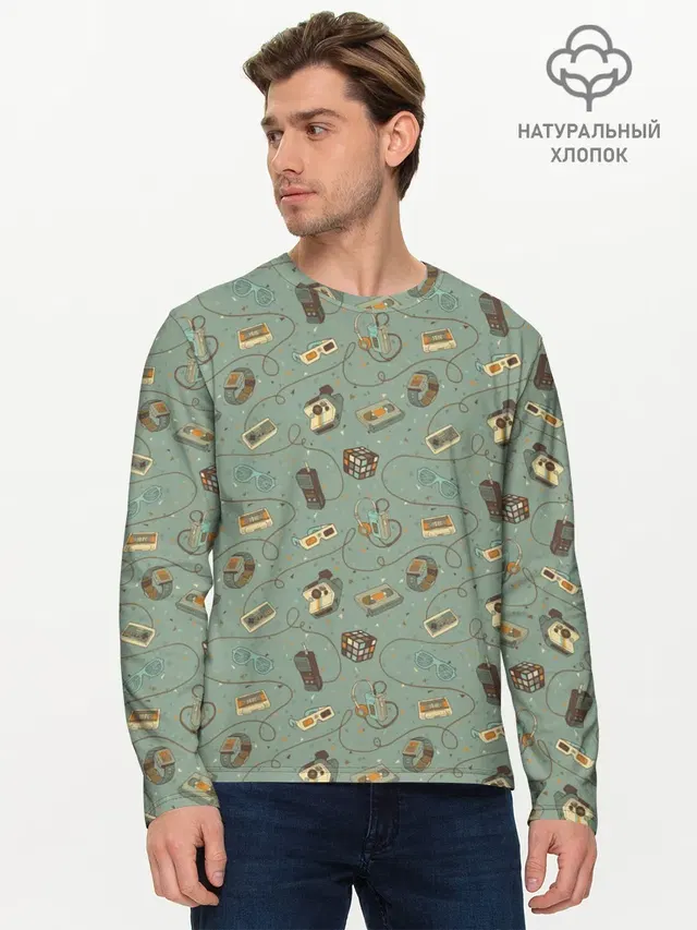 Мужской лонгслив базовый с принтом «Retro — Oldschool pattern»