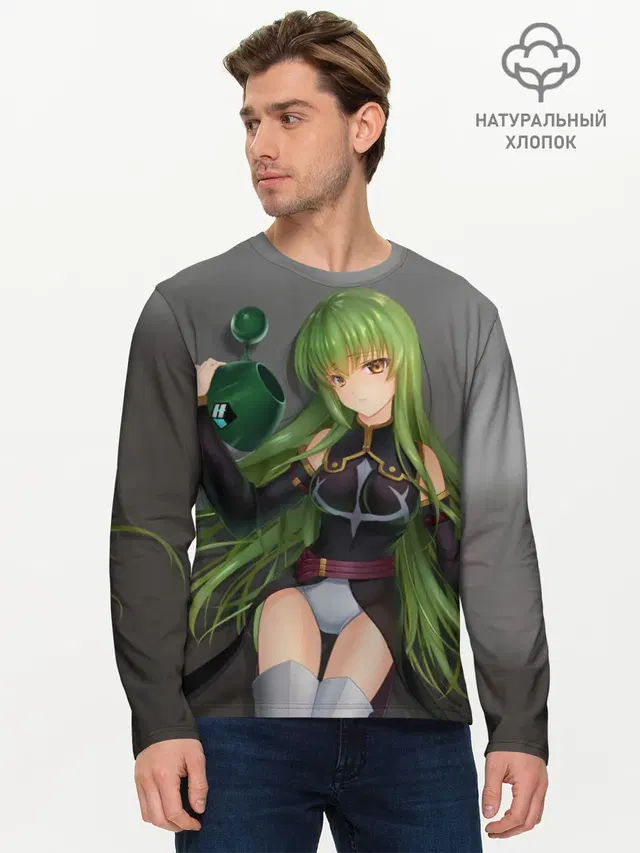 Мужской лонгслив базовый с принтом «Code Geass — Code Geass art gray»