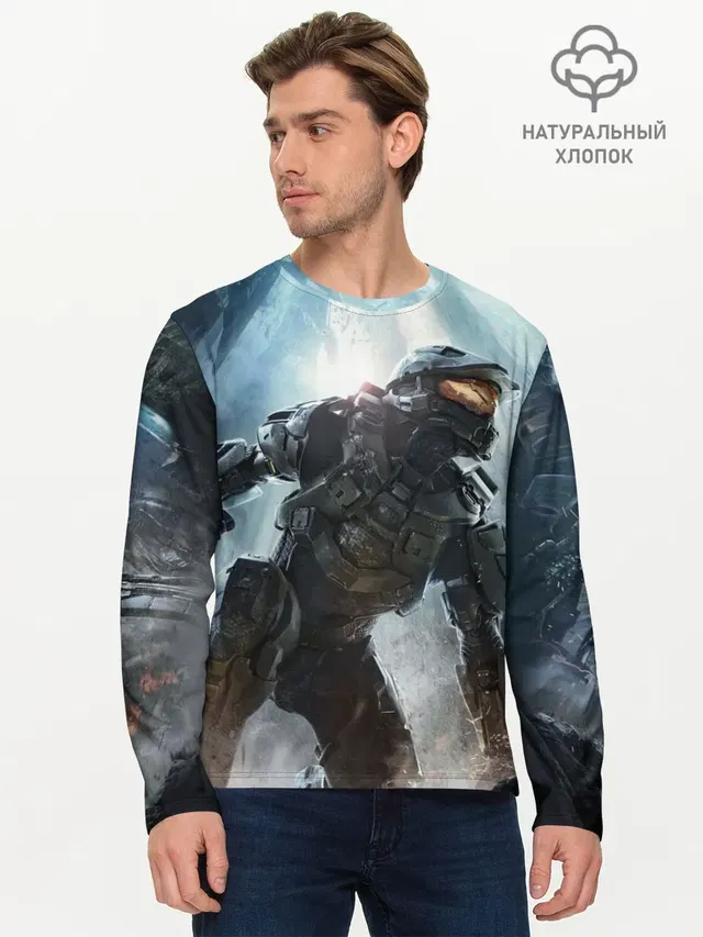 Мужской лонгслив базовый с принтом «Master Chief»