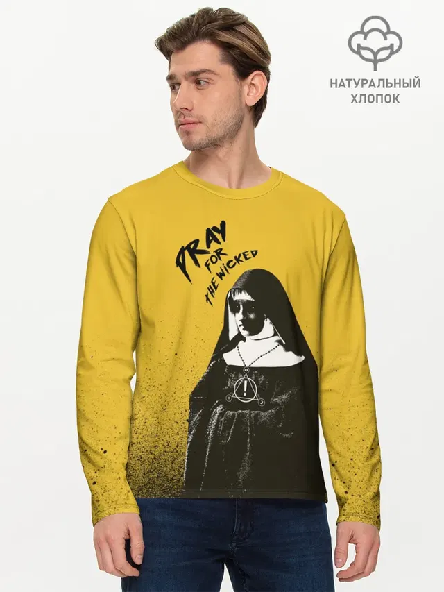 Мужской лонгслив базовый с принтом «Panic! At the disco — Pray for the Wicked»