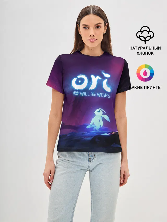Женская базовая футболка с принтом «Ori and the will of the wisps — Ori — Ори»