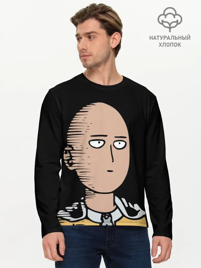 Мужской лонгслив базовый с принтом «Ванпанчмен — One-Punch Man Ванпачмен»