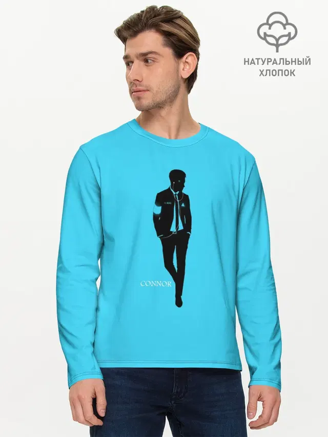 Мужской лонгслив базовый с принтом «Silhouette — Connor. Detroit: Become Human»