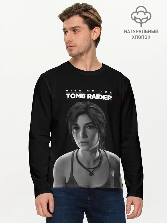 Мужской лонгслив базовый с принтом «Tomb Raider — Rise if The Tomb Raider»