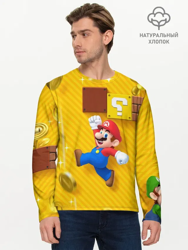Мужской лонгслив базовый с принтом «Mario — Супер Марио»