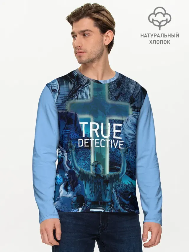 Мужской лонгслив базовый с принтом «True Detective»