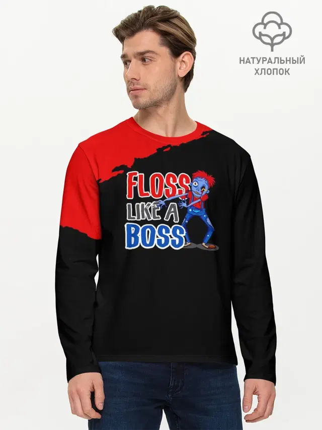 Мужской лонгслив базовый с принтом «Фортнайт — Floss like a boss»