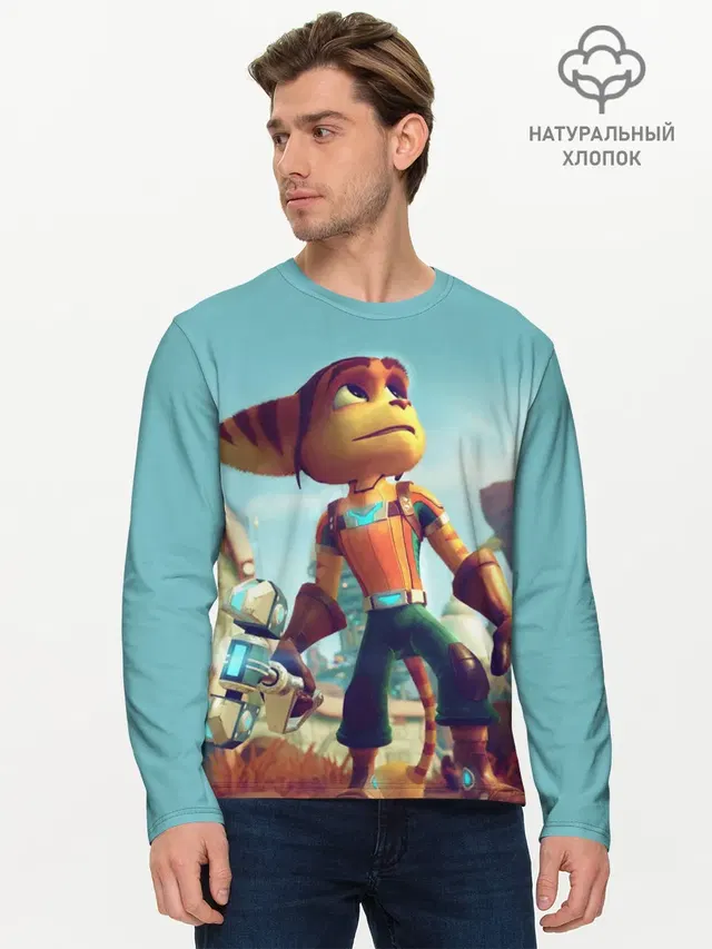 Мужской лонгслив базовый с принтом «Ratchet & Clank — Ratchet and Clank»