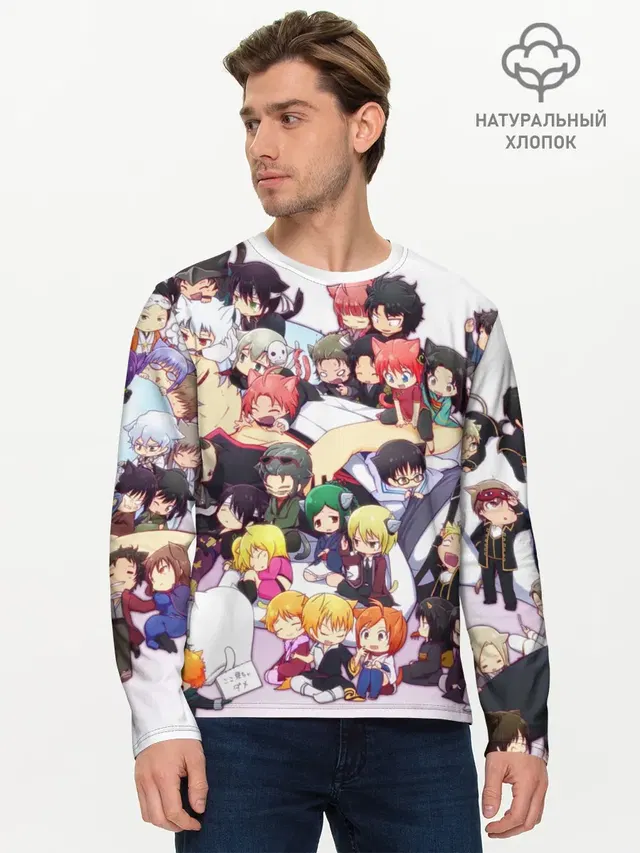Мужской лонгслив базовый с принтом «Gintama — Full Gintama»
