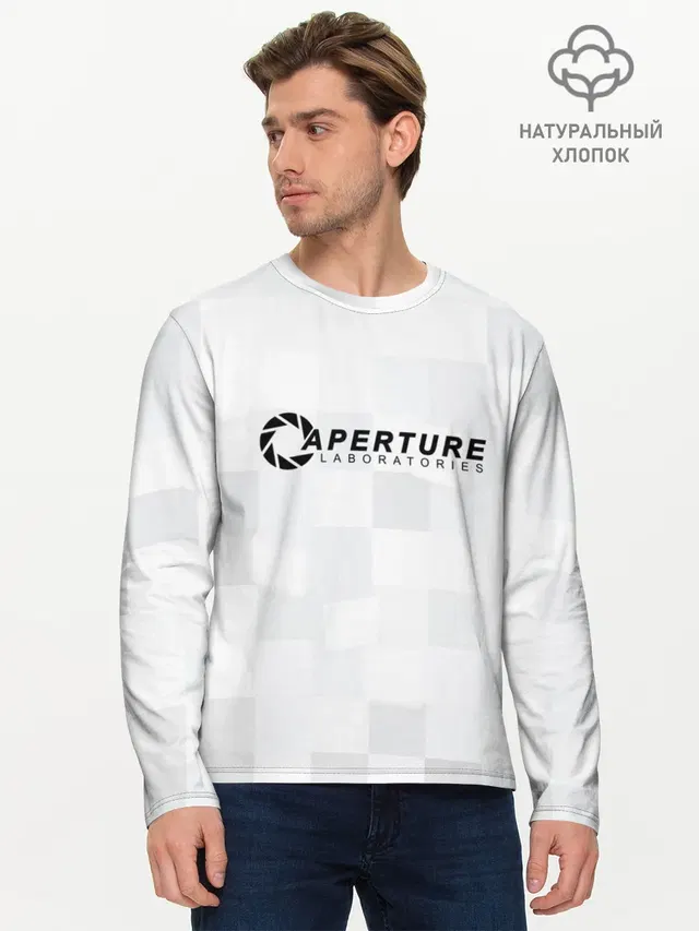 Мужской лонгслив базовый с принтом «Portal — Aperture Labs»