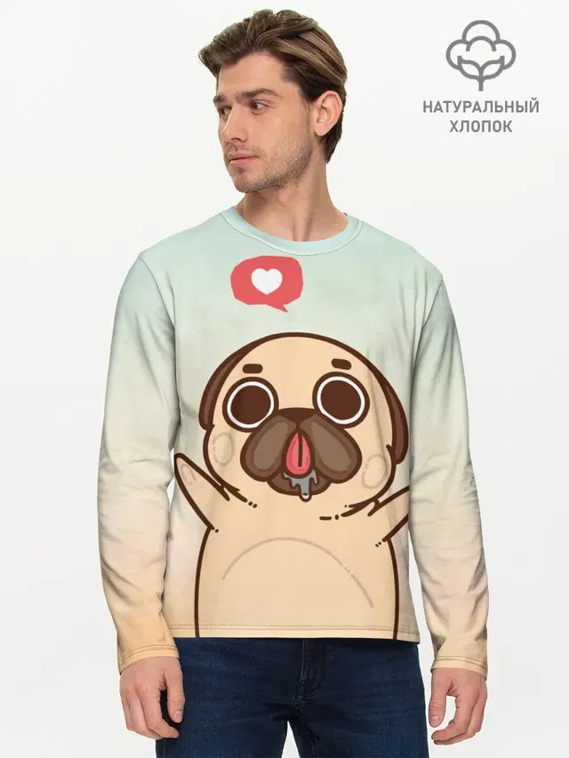 Мужской лонгслив базовый с принтом «Puglie Pug Like»