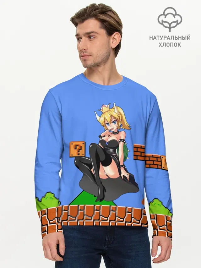 Мужской лонгслив базовый с принтом «Bowsette»