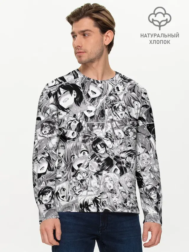Мужской лонгслив базовый с принтом «Ahegao — Manga ahegao»