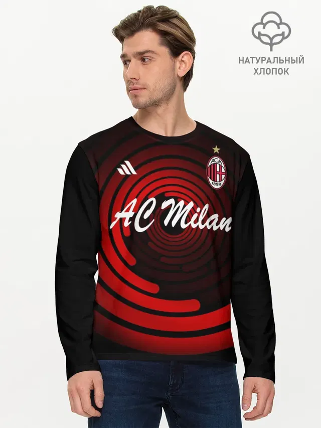 Мужской лонгслив базовый с принтом «Adidas — AC Milan»