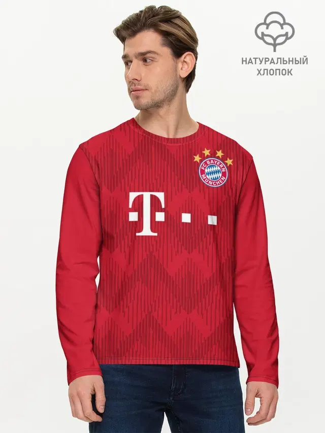 Мужской лонгслив базовый с принтом «Bayern Munchen — Lewandowski home 18-19»