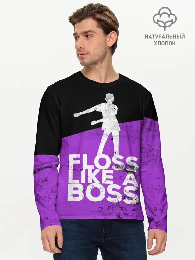 Мужской лонгслив базовый с принтом «Фортнайт — Floss Like A Boss»