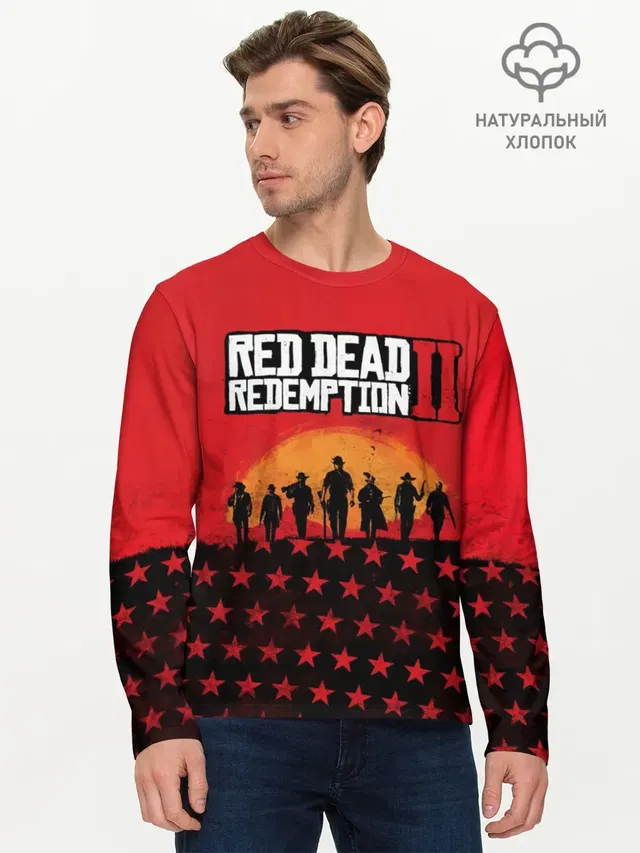 Мужской лонгслив базовый с принтом «Western — Red Dead Redemption 2»