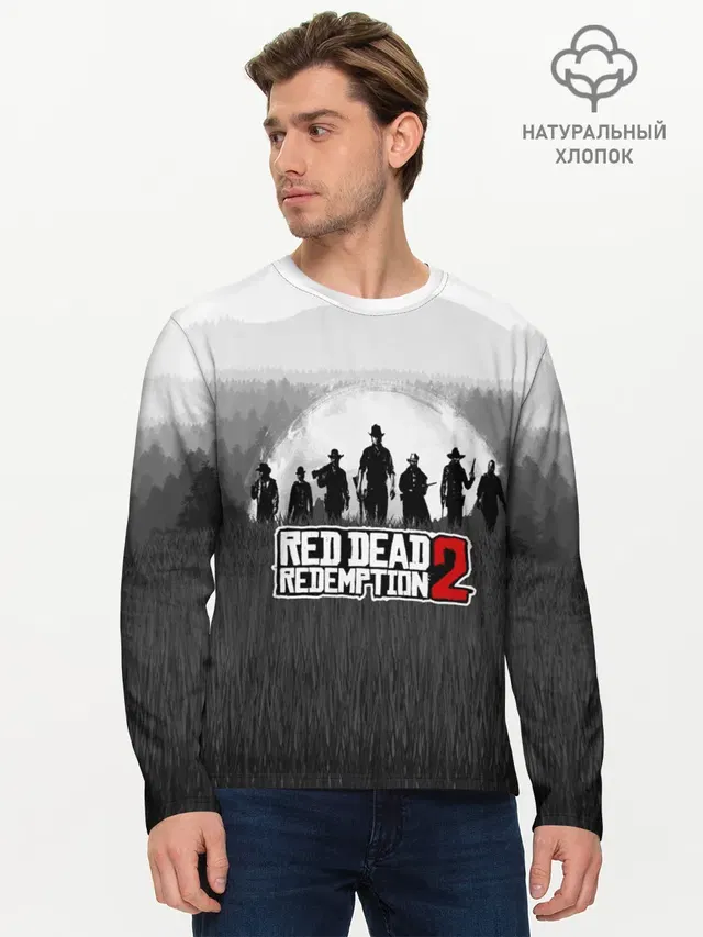 Мужской лонгслив базовый с принтом «Landscape — Red Dead Redemption 2»