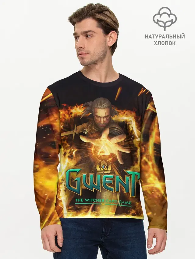 Мужской лонгслив базовый с принтом «Gwent — GWENT: The Witcher Card Game»