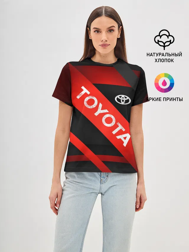 Женская базовая футболка с принтом «Тойота — TOYOTA LINES»