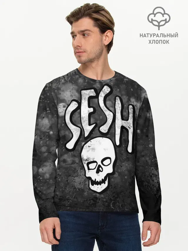 Мужской лонгслив базовый с принтом «Bones — SESH Team»