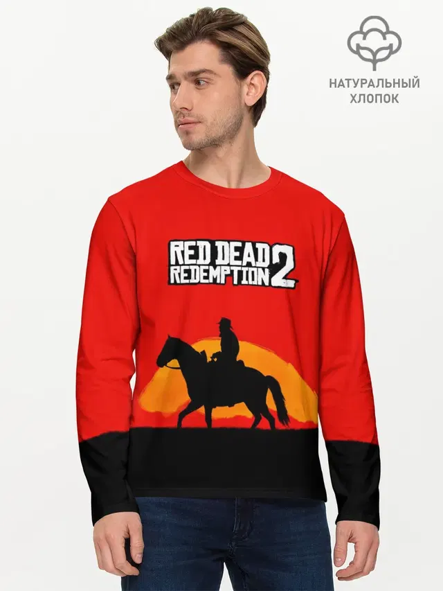 Мужской лонгслив базовый с принтом «Cowboy — Red Dead Redemption 2»