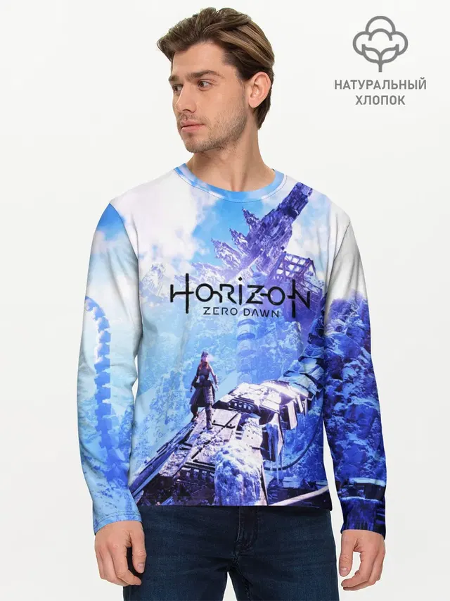 Мужской лонгслив базовый с принтом «Horizon Zero Dawn»