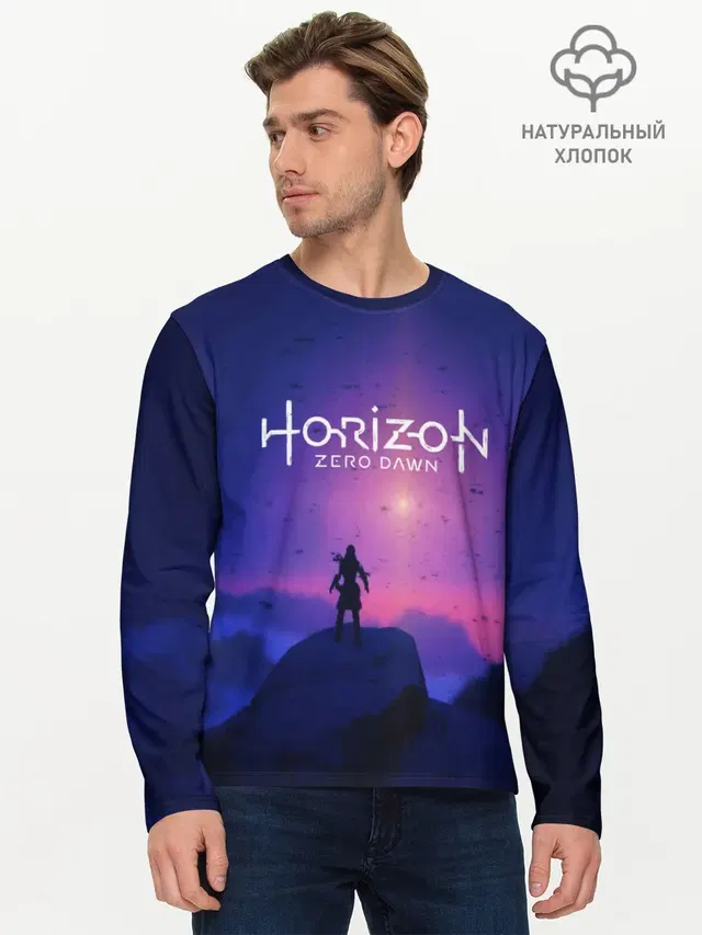 Мужской лонгслив базовый с принтом «Horizon Zero Dawn»