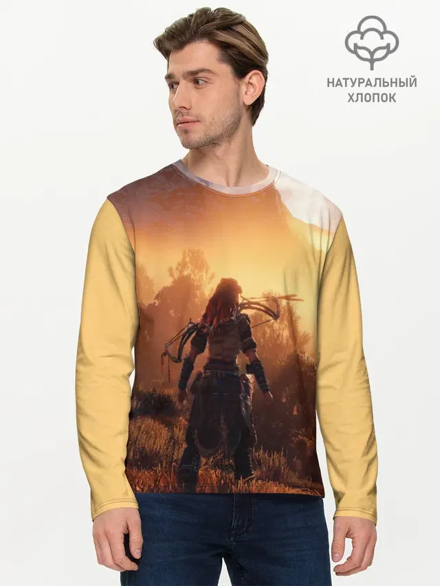 Мужской лонгслив базовый с принтом «Horizon Zero Dawn»