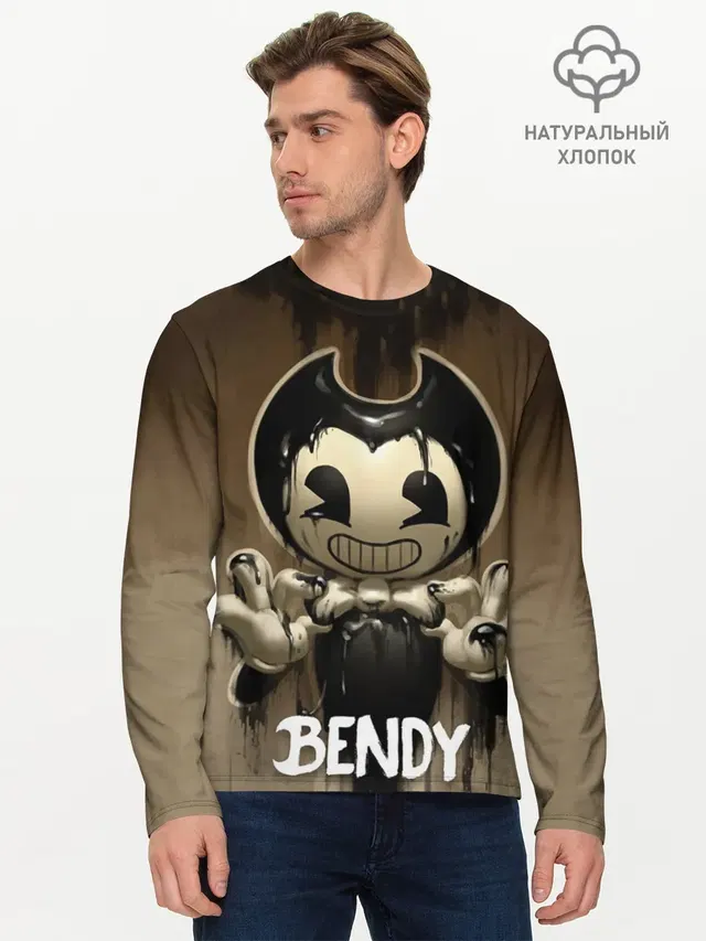 Мужской лонгслив базовый с принтом «Bendy and the ink machine — Bendy»