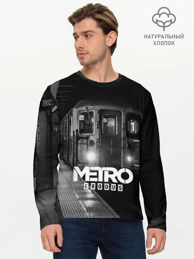Мужской лонгслив базовый с принтом «Metro»