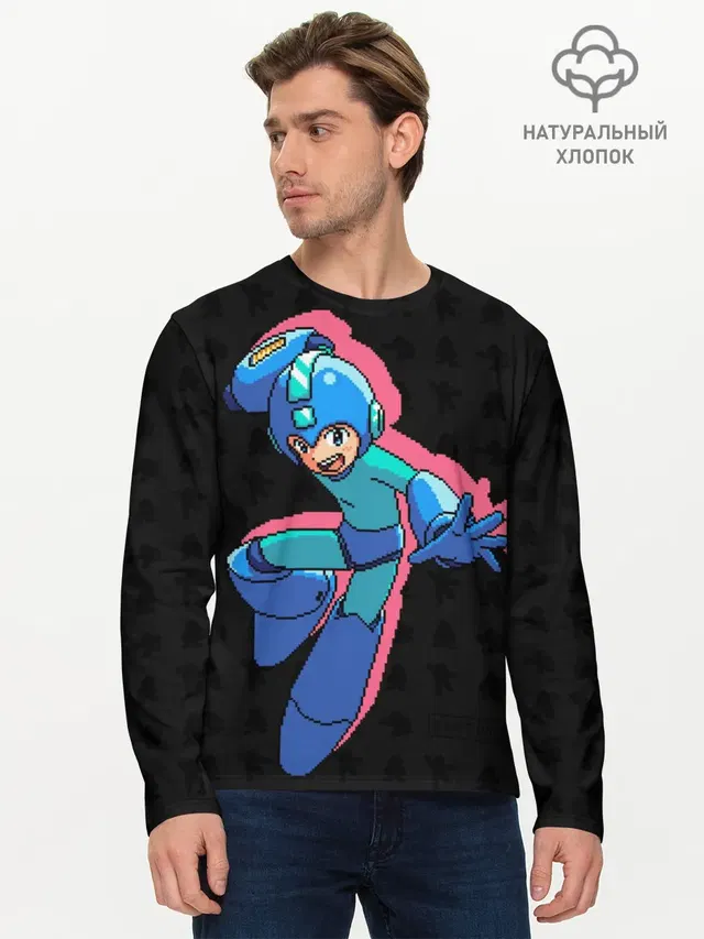 Мужской лонгслив базовый с принтом «Retro Games — Mega Man»