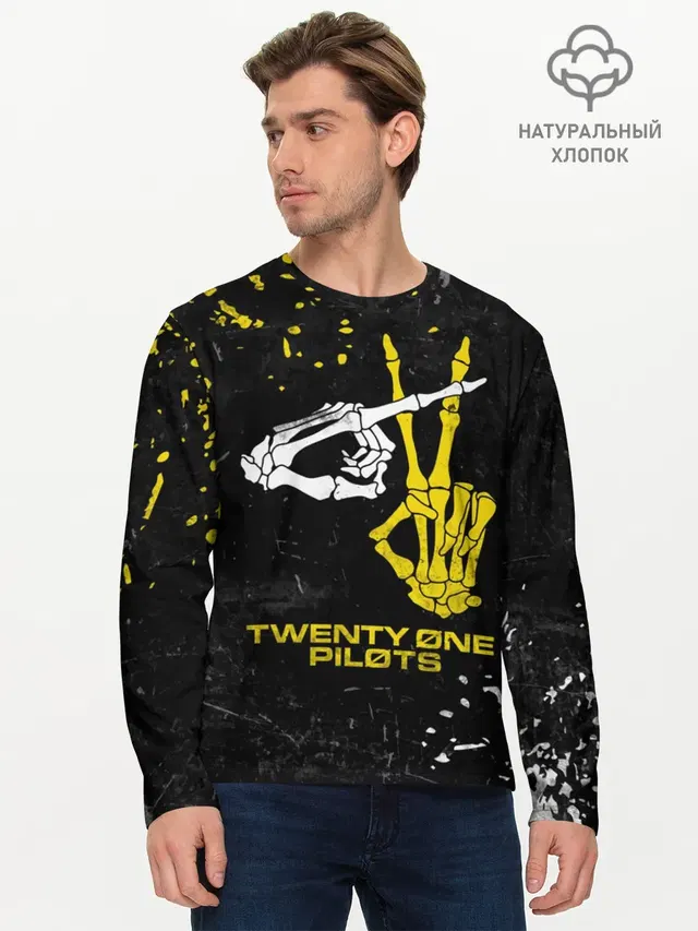 Мужской лонгслив базовый с принтом «Skeleton hands — TOP - Skeleton Clique»