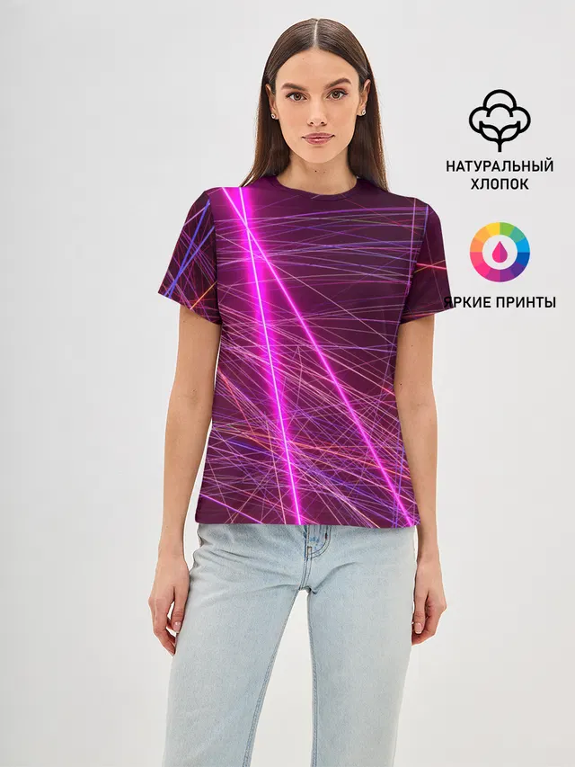 Женская базовая футболка с принтом «Лазеры Lasers»