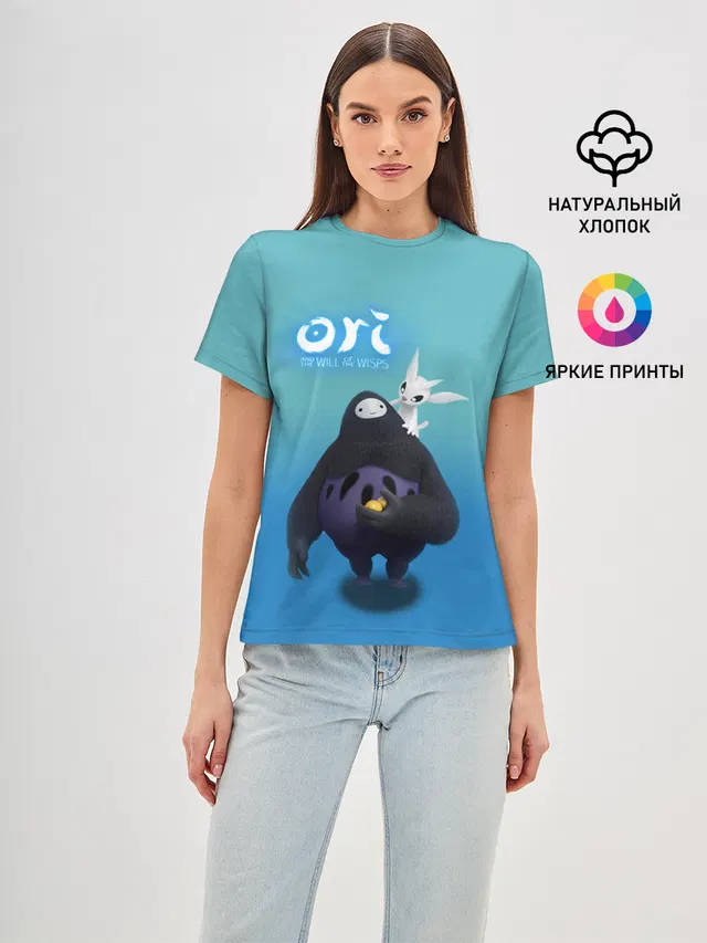 Женская базовая футболка с принтом «Spirit Guardian — Naru и Ori — Нару and Ori»