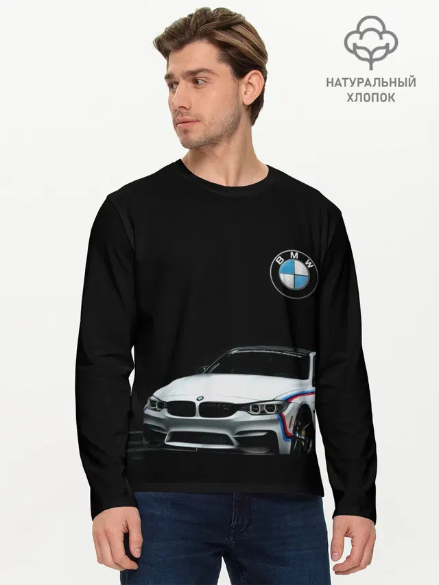 Мужской лонгслив базовый с принтом «BMW»