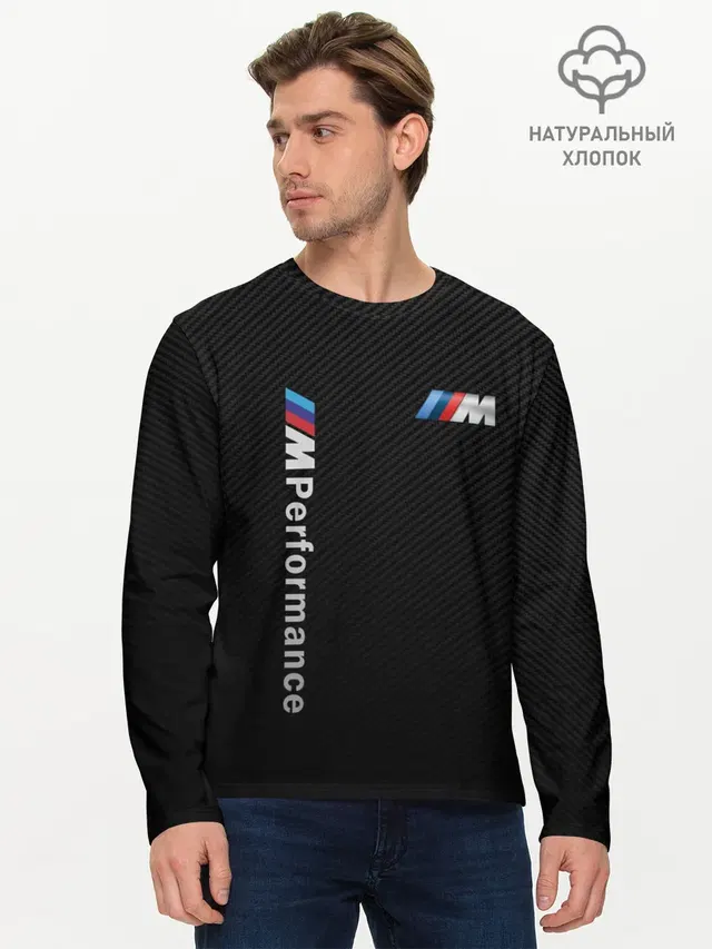 Мужской лонгслив базовый с принтом «BMW — BMW M PERFORMANCE»